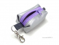 Mobile Preview: Mini Täschchen mit Karabiner, Kunstleder silberfarben, lila Zipper, Inhalator Kosmetik Kopfhörer Schlüsselanhänger, by BuntMixxDesign
